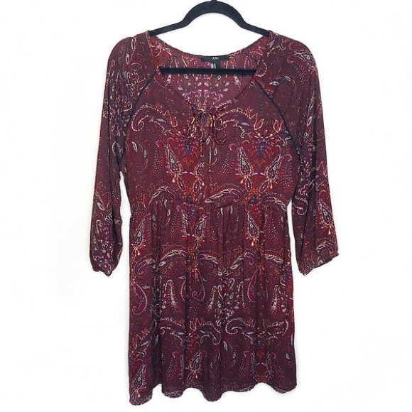 Forever 21 Dresses & Skirts - Burgundy Paisley Forever21 Midi Dress
